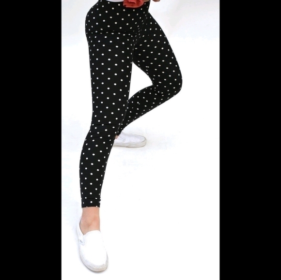 LEGGINGS DEPOT Black & White polka dot Print Full Length Leggings Size 10 NWT - Picture 4 of 6